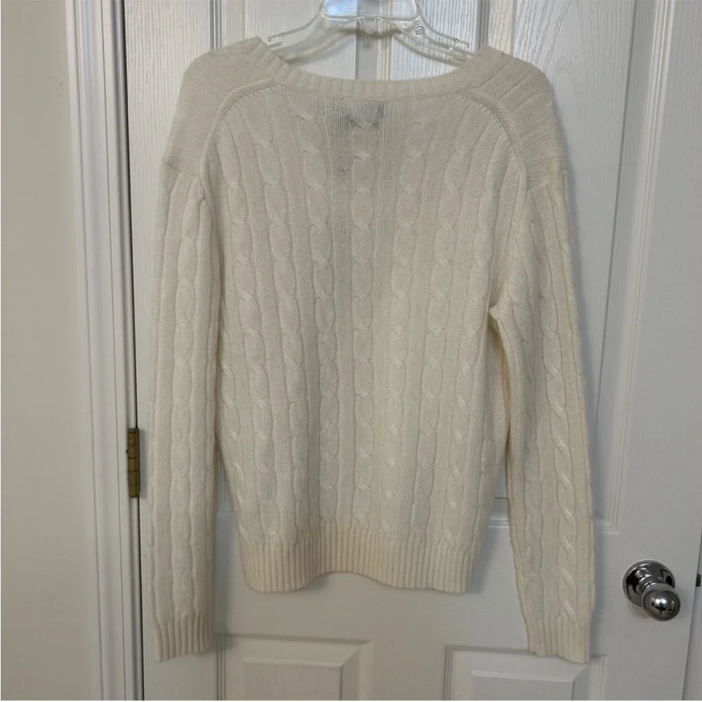 Polo Ralph Lauren Cashmere Iconic Cable Knit V-neck sweater in Cream Size M - Picture 7 of 9